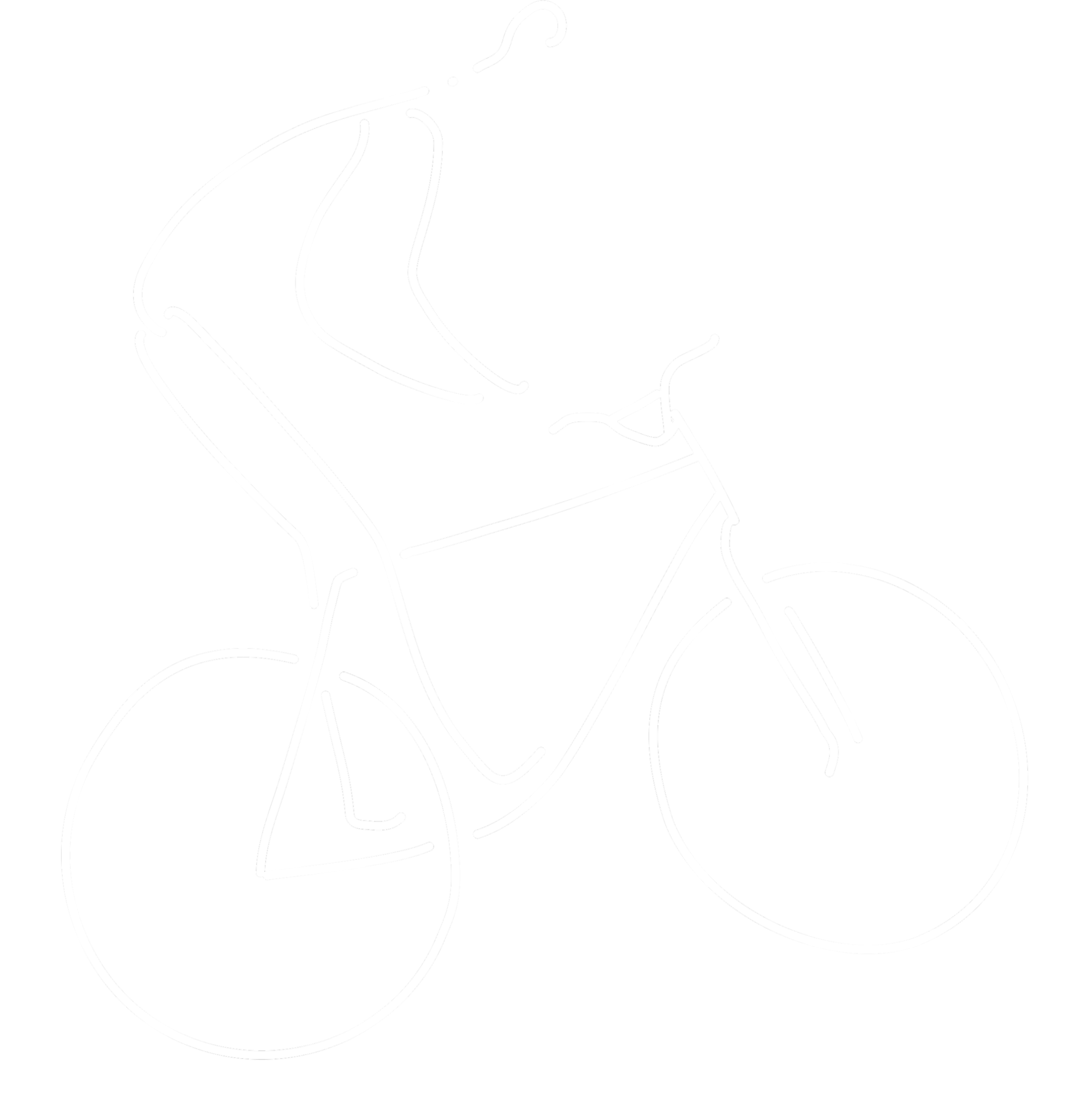 Dessin au trait blanc d’un rider penché sur un vélo.